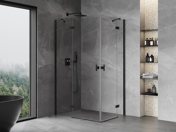 Cabină de duș cu balamale Mexen Mist-H Duo, 80 x 70 cm, sticlă transparentă, profil negru, 8A5-080L-070P-70-00