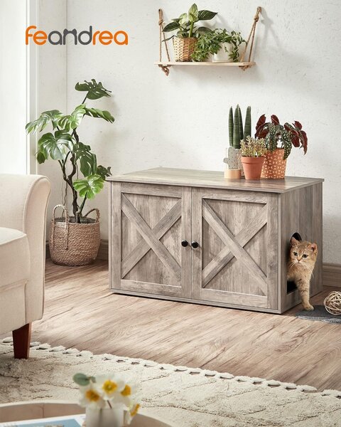 Dulap litieră pentru pisici, suport pentru litieră, greige 80x53x50cm