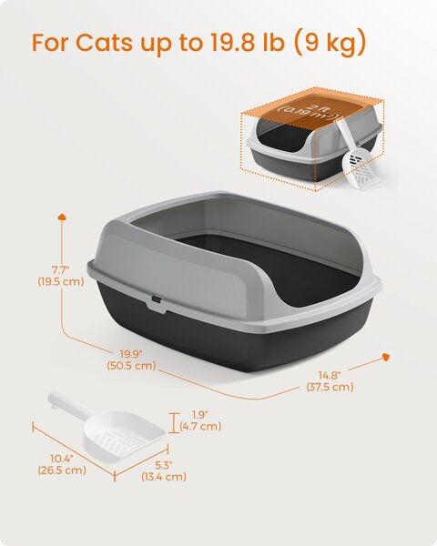 Litiera pentru pisici, perete lateral înalt, deschisă, gri 54x42x38cm