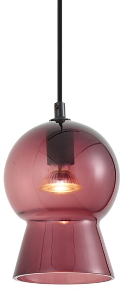 Lampă suspendată retro neagră cu sticlă violet pentru sistem de șină monofazat - Iconic Bell