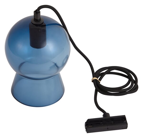 Lampă suspendată retro neagră cu sticlă albastră pentru sistem de șină monofazat - Iconic Bell