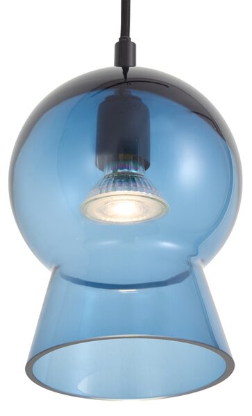 Lampă suspendată retro neagră cu sticlă albastră pentru sistem de șină monofazat - Iconic Bell