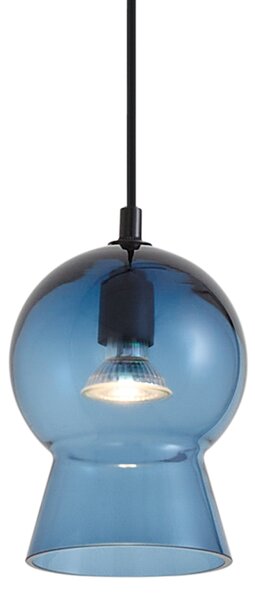 Lampă suspendată retro neagră cu sticlă albastră pentru sistem de șină monofazat - Iconic Bell
