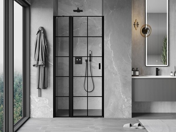 Mexen MIST, ușă de duș cu 1 canat (1d+1s) 70x200 cm, sticlă transparentă de 6 mm cu model de grilă, varianta stângă, 8A4-070-000-70-77-L