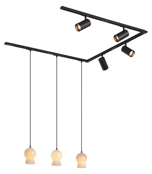 Sistem de șină modern negru cu 4 spoturi și 3 pendule albe monofazat - Iconic Bell Jeana Luxe
