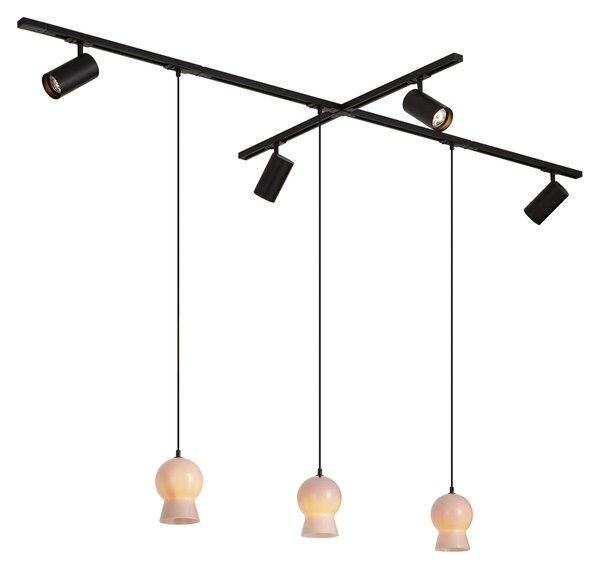 Sistem de șină modern negru cu 4 spoturi și 3 pendule albe monofazat - Iconic Bell Jeana Luxe