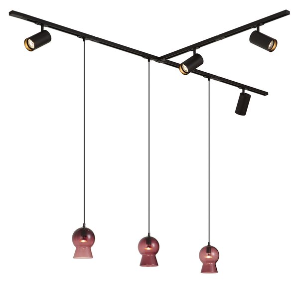 Sistem de șină modern negru cu 4 spoturi și 3 pendule violet monofazate - Iconic Bell Jeana Luxe