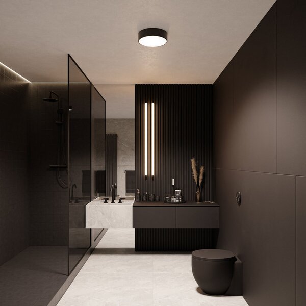 TEMAR LIGHTING Plafonieră Cleo 300, IP54, Ø 30 cm negru, reglabil, Negru, Camera de zi / sufragerie, Metal, Modern