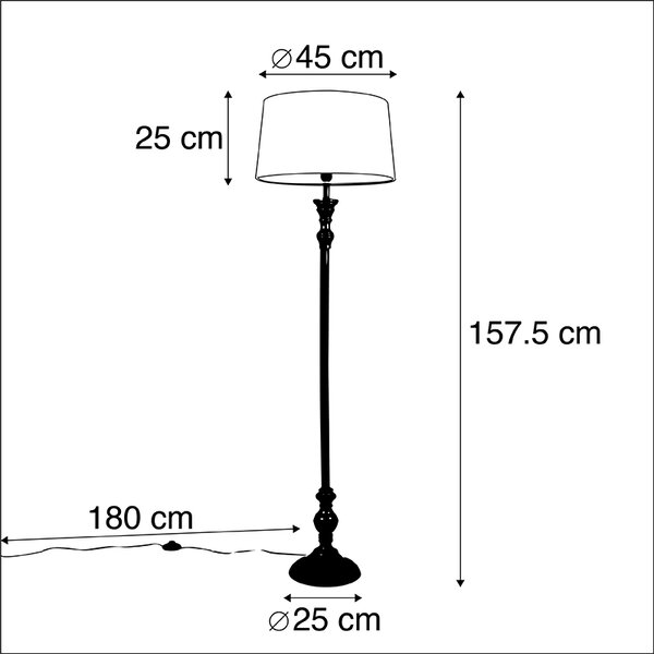 Lampă de podea neagră cu abajur din in alb 45cm - Classico