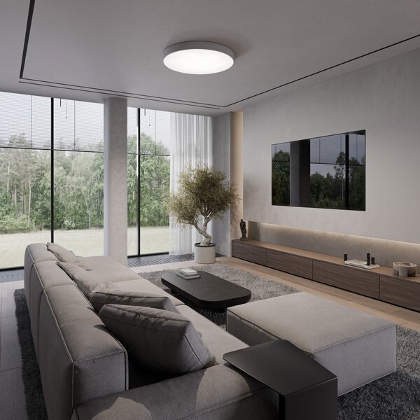 TEMAR LIGHTING Plafonieră Cleo 600, Ø 60 cm gri, reglabil, Gri, Camera de zi / sufragerie, Metal, Modern