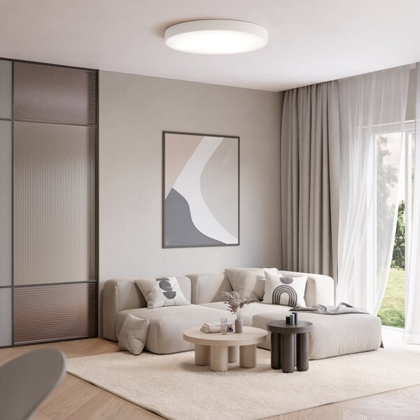 TEMAR LIGHTING Cleo plafonieră, Ø 60 cm, IP20, alb, metal, E27, reglabil, Alb, Camera de zi / sufragerie, Metal, Modern