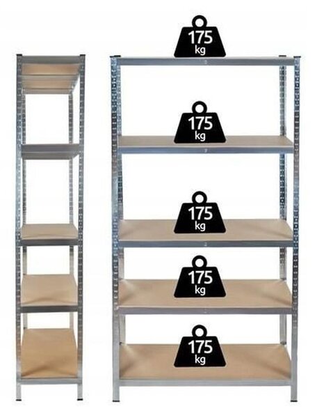 Raft metalic cu 5 polite, capacitate 175kg/polita, total 875 kg, cadru otel, 180X90X40 cm