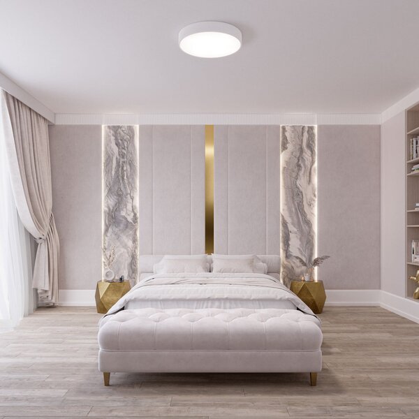TEMAR LIGHTING Plafonieră Cleo, Ø 50 cm, IP20, alb, metal, E27, reglabil, Alb, Camera de zi / sufragerie, Metal, Modern
