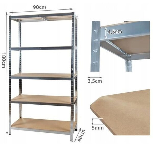 Raft metalic cu 5 polite, capacitate 175kg/polita, total 875 kg, cadru otel, 180X90X40 cm