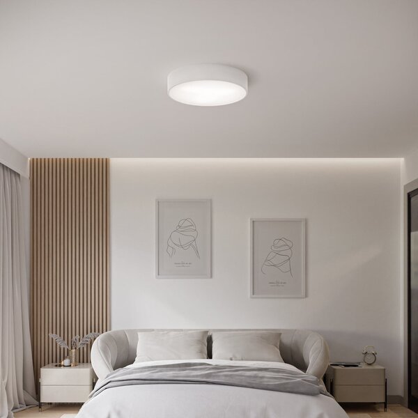 TEMAR LIGHTING Plafonieră Cleo 400, alb, senzor, IP20, Ø 40 cm, metal, Alb, Camera de zi / sufragerie, Metal, Modern