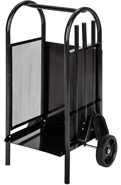 Suport depozitare lemne, 3 accesorii metalice, roti transport, 83x35x30 cm