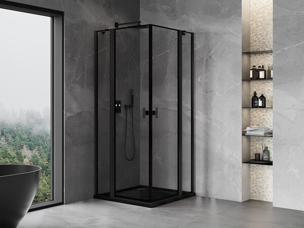Mexen, Cabină de duș cu balamale Mexen Mist Duo 70 x 70 cm, cadru negru - 8A4-070L-070P-70-70