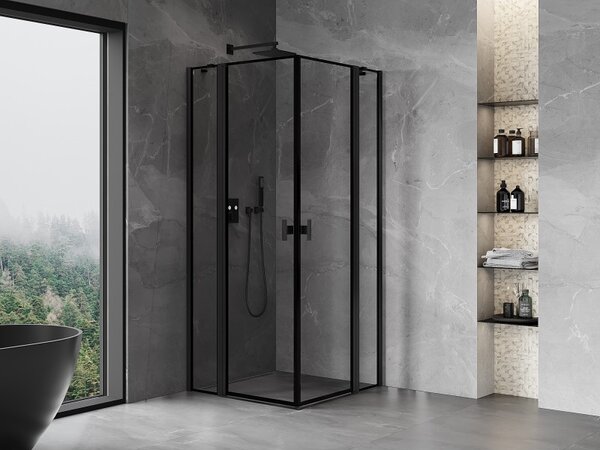 Mexen, Cabină de duș cu balamale Mexen Mist Duo 70 x 70 cm, cadru negru - 8A4-070L-070P-70-70