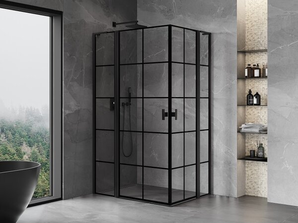 Mexen, Cabină de duș cu balamale Mexen Mist L Duo 95 x 90 cm, grilă neagră - 8A4L-095L-090P-70-77