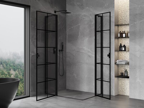 Mexen, Cabină de duș cu balamale Mexen Mist L Duo 95 x 90 cm, grilă neagră - 8A4L-095L-090P-70-77