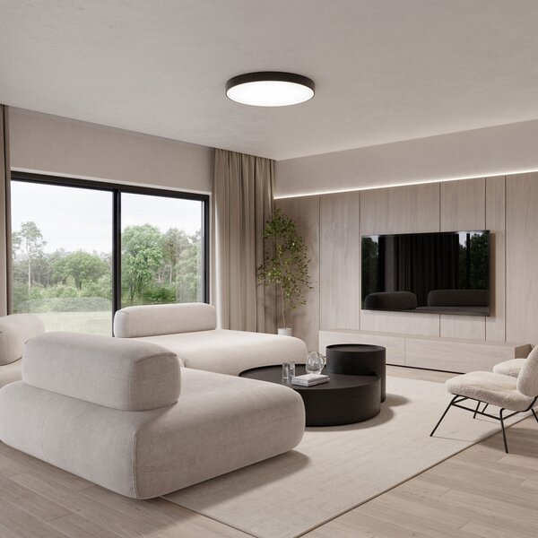 TEMAR LIGHTING Plafonieră Cleo 600, negru, senzor, IP20, Ø 60 cm, metal, Negru, Camera de zi / sufragerie, Metal, Modern