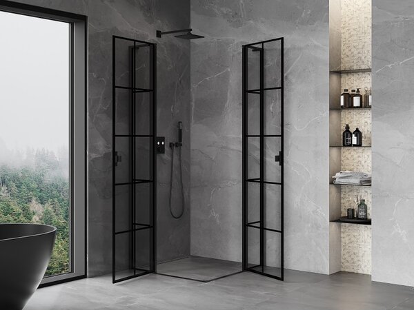 Mexen, Cabină de duș cu balamale Mexen Mist L Duo 90 x 90 cm, grilă neagră - 8A4L-090L-090P-70-77