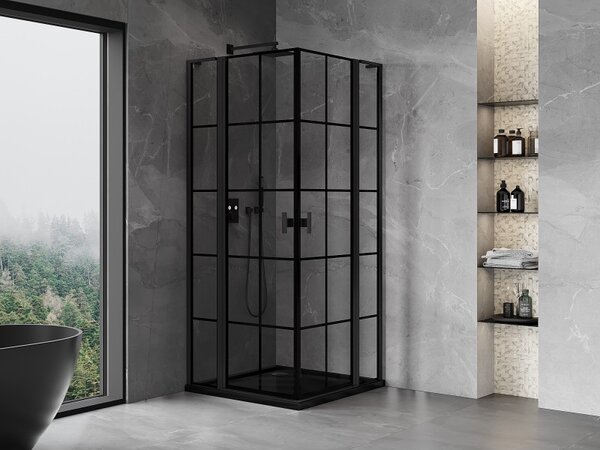 Mexen, Cabină de duș cu balamale Mexen Mist L Duo 90 x 90 cm, grilă neagră - 8A4L-090L-090P-70-77