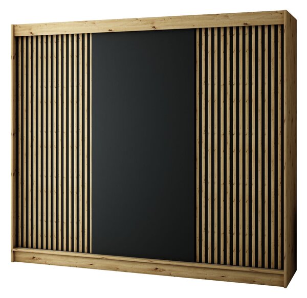 Dulap de haine 250 cm Ladonna (Stejar artisan + Negru mat). 1043509