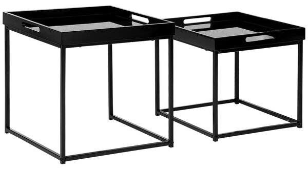 HOMCOM Set de 2 Măsuțe Moderne Stivuibile Pătrate cu Cadru de Oțel Efect Lucios pentru Sufragerie Negru | Aosom Romania