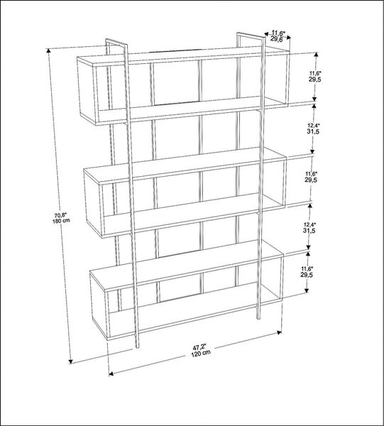 Biblioteca Hugi Lux cu 6 Rafturi, 120x180x30 cm