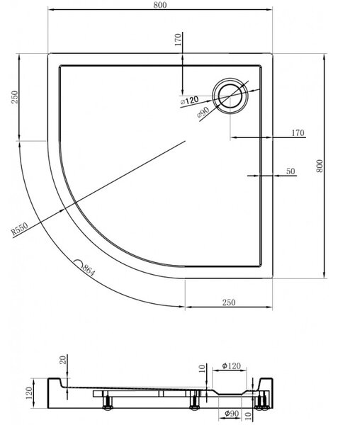 Cădiță de duș Mexen Flow+ rotundă 80 x 80 cm, alb lucios, 46Q108080H