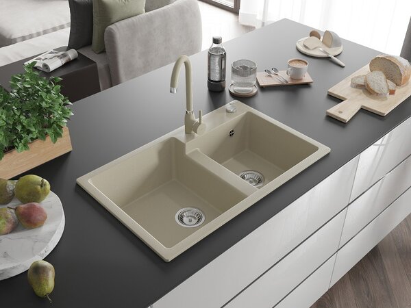 Mexen Tomas, chiuveta granit 800x500x190 mm, 2 camere, bej, 6516802000-69