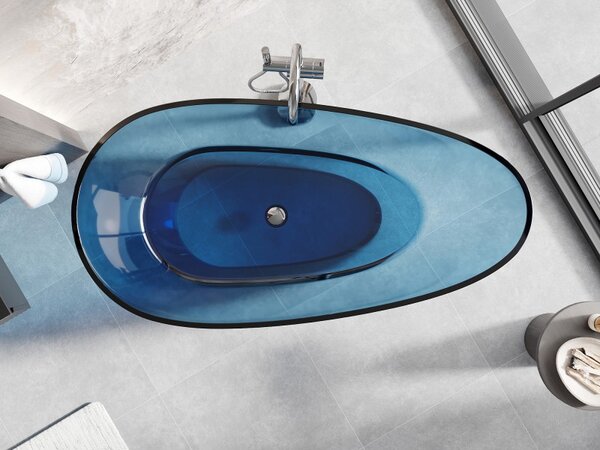 Cadă de baie transparentă independentă Mexen Glass Denim 170 x 85 cm, dop cromat, 58061708507