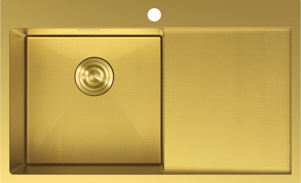 Chiuvetă Mexen Exar, din oțel inoxidabil cu 1 cuvă și scurgător, stânga, 780 x 480 mm, auriu periat, model fagure, 6433781010L-55HC