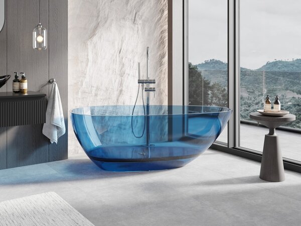 Cadă de baie transparentă independentă Mexen Glass Denim 170 x 85 cm, dop cromat, 58061708507