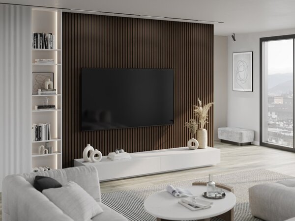 Mexen Lam-B, lamele acustice de perete 275 × 30 cm, placă HDF 4 mm, furnir tehnic, lemn de trandafir, nuc, S100-275307-3015-021