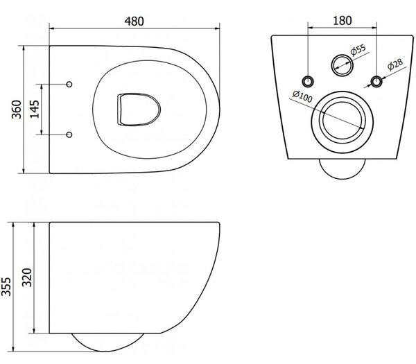 Mexen Lena, vas de toaletă suspendat 480x360x355 mm cu scaun care cade încet, negru mat - model auriu, 30224079