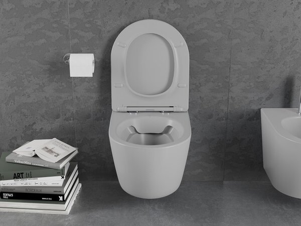 Vas WC Mexen Lena Rimless cu scaun de toaletă subțire, duroplast, gri deschis mat, 30224061