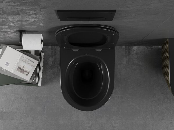Mexen Lena, vas de toaletă suspendat 480x360x355 mm cu scaun care cade încet, negru mat - model auriu, 30224079