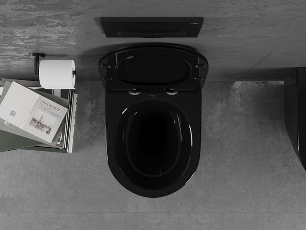 Mexen Lena WC montat pe perete fără margine cu scaun cu închidere lentă, negru lucios, 30224070