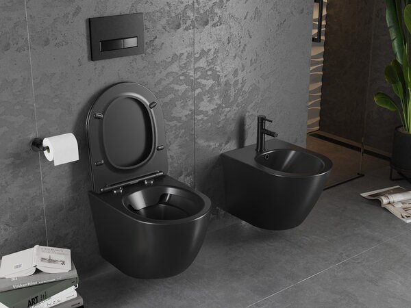 Mexen Lena WC montat pe perete fără margine cu scaun cu închidere lentă, negru mat - 30221085