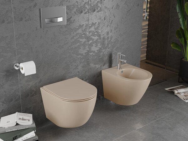 Mexen Lena, vas de toaletă suspendat 480x360x355 mm cu scaun cu cădere lentă, cappuccino mat, 30224064