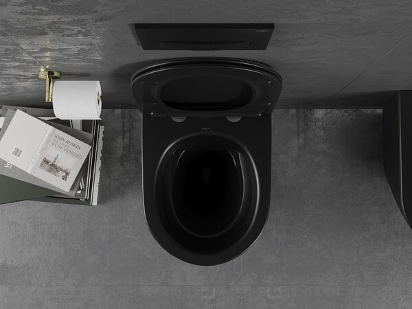 Mexen Lena, vas de toaletă suspendat 480x360x355 mm cu scaun care cade încet, negru mat - margine aurie, 30224075
