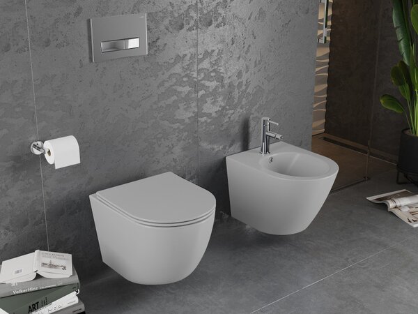 Vas WC Mexen Lena Rimless cu scaun de toaletă subțire, duroplast, gri deschis mat, 30224061