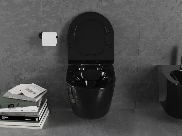 Mexen Lena WC montat pe perete fără margine cu scaun cu închidere lentă, negru lucios, 30224070