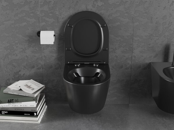 Mexen Lena WC montat pe perete fără margine cu scaun cu închidere lentă, negru mat - 30221085