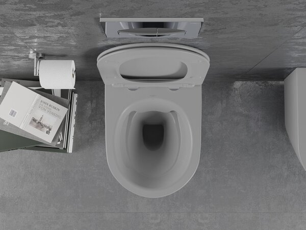 Vas WC Mexen Lena Rimless cu scaun de toaletă subțire, duroplast, gri deschis mat, 30224061