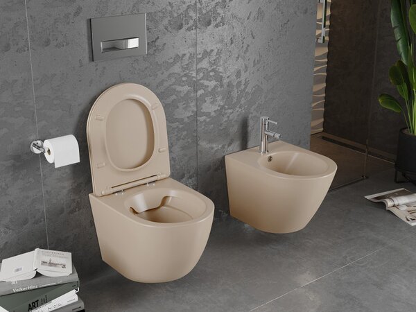 Mexen Lena, vas de toaletă suspendat 480x360x355 mm cu scaun cu cădere lentă, cappuccino mat, 30224064