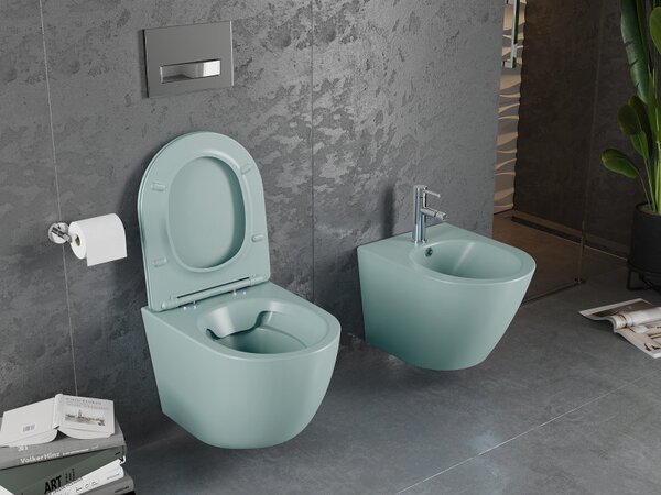 Mexen Lena, vas de toaletă suspendat 480x360x355 mm cu scaun care căde încet, verde deschis mat, 30224048