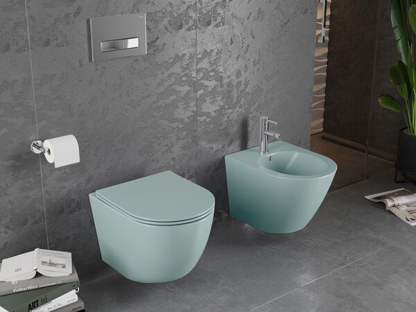 Mexen Lena, vas de toaletă suspendat 480x360x355 mm cu scaun care căde încet, verde deschis mat, 30224048